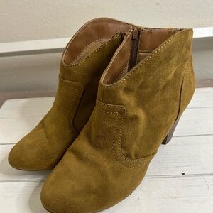 Candie's Tan Suede Ankle Booties with Slip-On Design